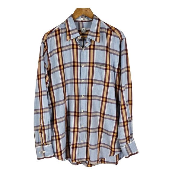 PETER MILLAR BUTTON-UP PLAID LONG SLEEVE DRESS SHIRT – SIZE LARGE - 100% COTTON - Picture 1 of 9